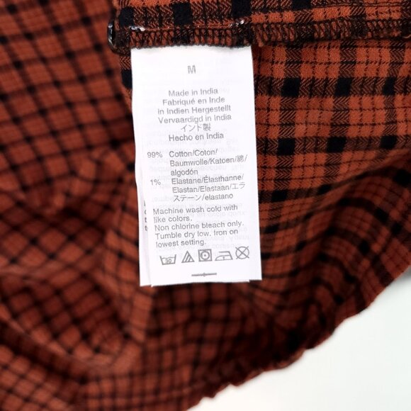 Madewell Ruffle-Front Top in Plaid Size Medium Warren Check Rust Long Sleeve - Picture 7 of 16